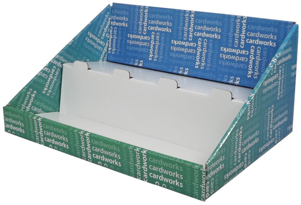 Cardboard 400mm Wide 2 Tiered Counter Display Unit FULLY PRINTED Cardworks Ltd